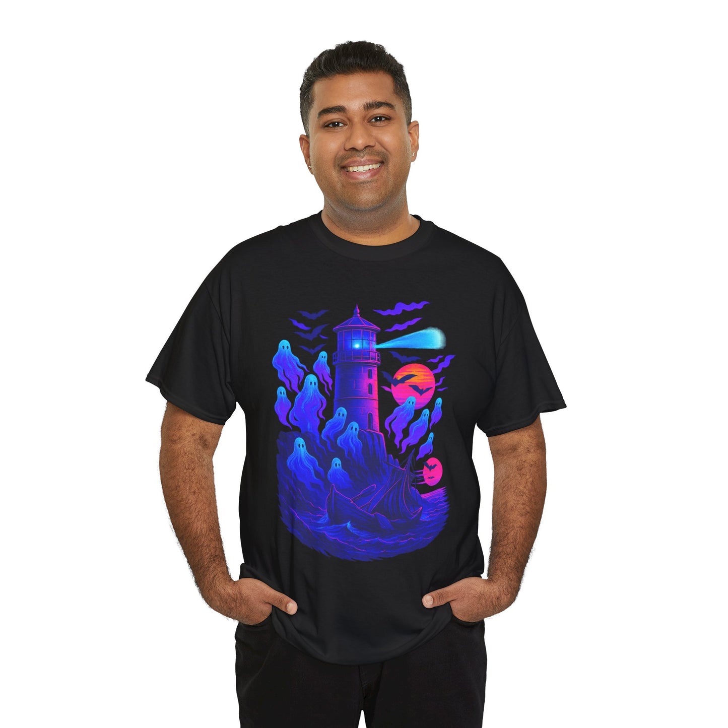 Geister-Leuchtturm - Synthwave - T-Shirt