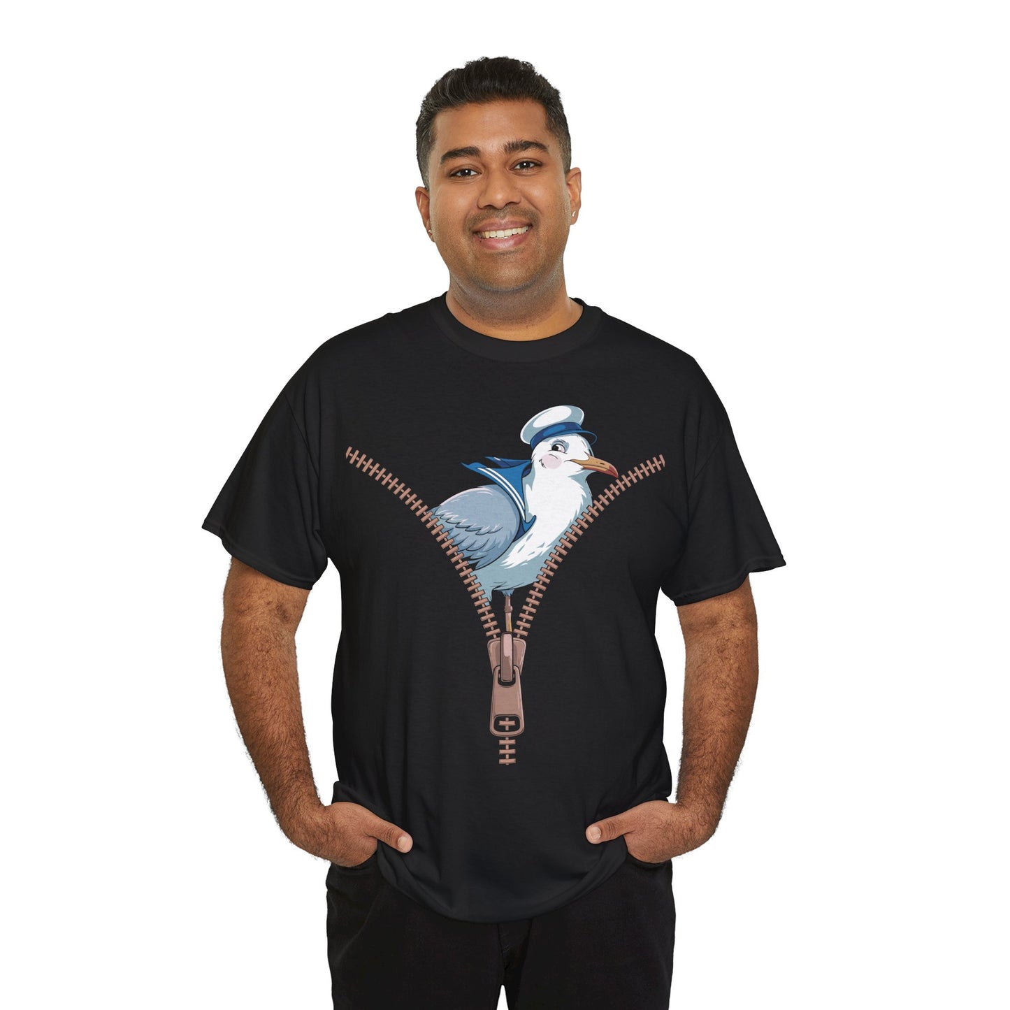 Möwe ahoi! – Matrosen-Möwe im Reißverschluss-Look – Unisex T-Shirt - Schwarz