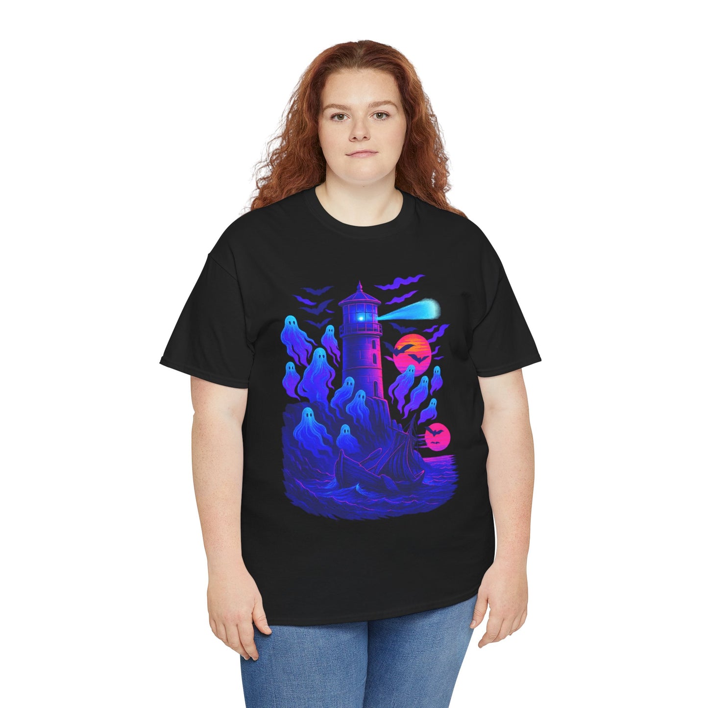 Geister-Leuchtturm - Synthwave - T-Shirt
