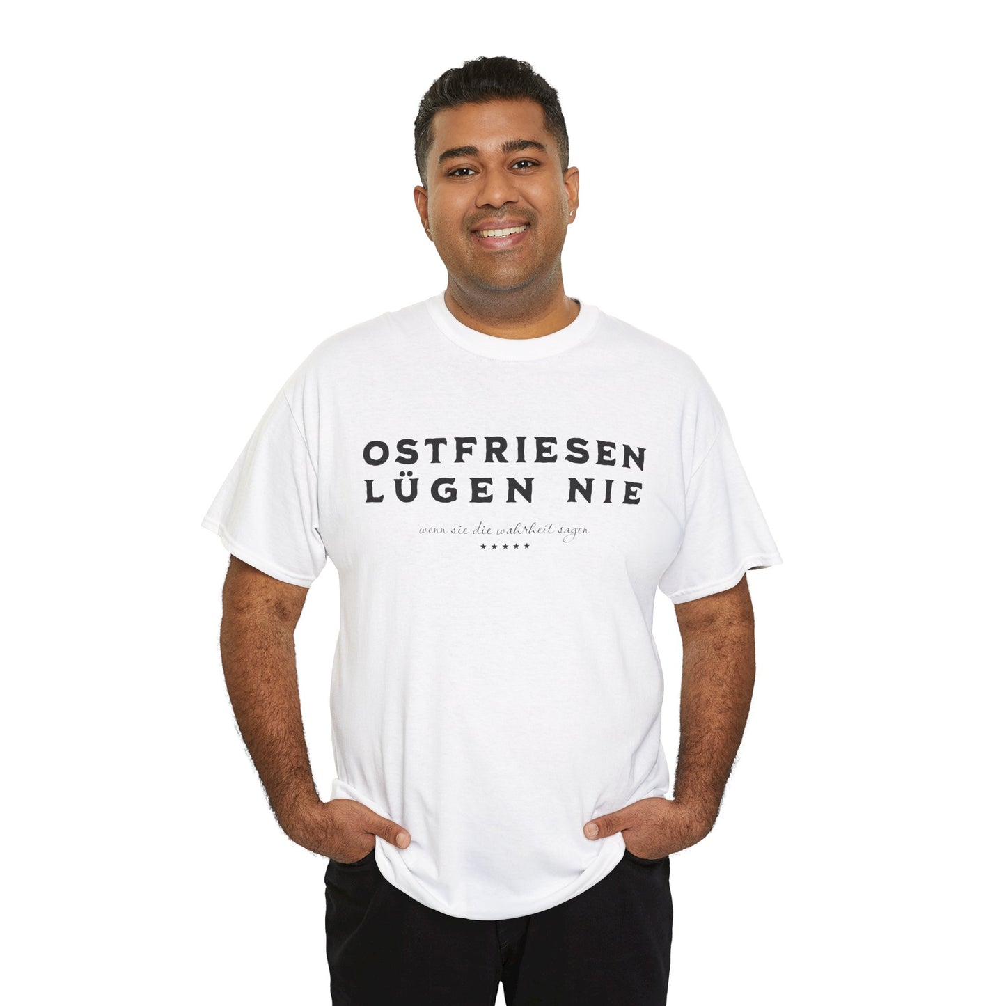 Ostfriesen lügen nie – Lustiges Sprüche-Shirt für echte Küstenmenschen - Unisex T-Shirt - Weiß & Grau