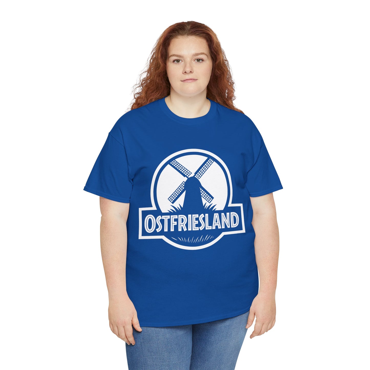 Ostfriesland T-Shirt – Jurassic Style Mühlen Design – Unisex T-Shirt - Blau