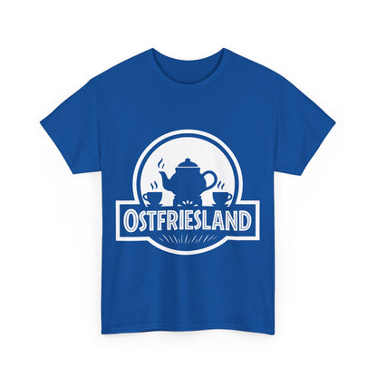 Ostfriesland T-Shirt – Jurassic Style Teekanne Design – Unisex Shirt - Blau