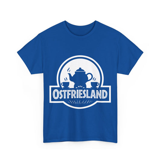 Ostfriesland T-Shirt – Jurassic Style Teekanne Design – Unisex Shirt - Blau
