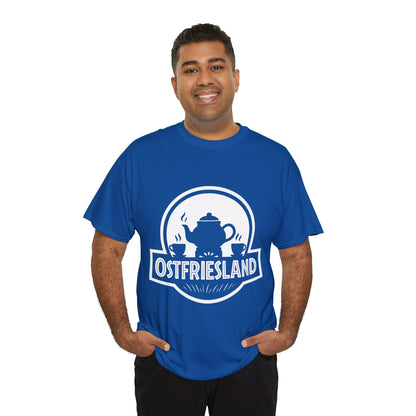 Ostfriesland T-Shirt – Jurassic Style Teekanne Design – Unisex Shirt - Blau