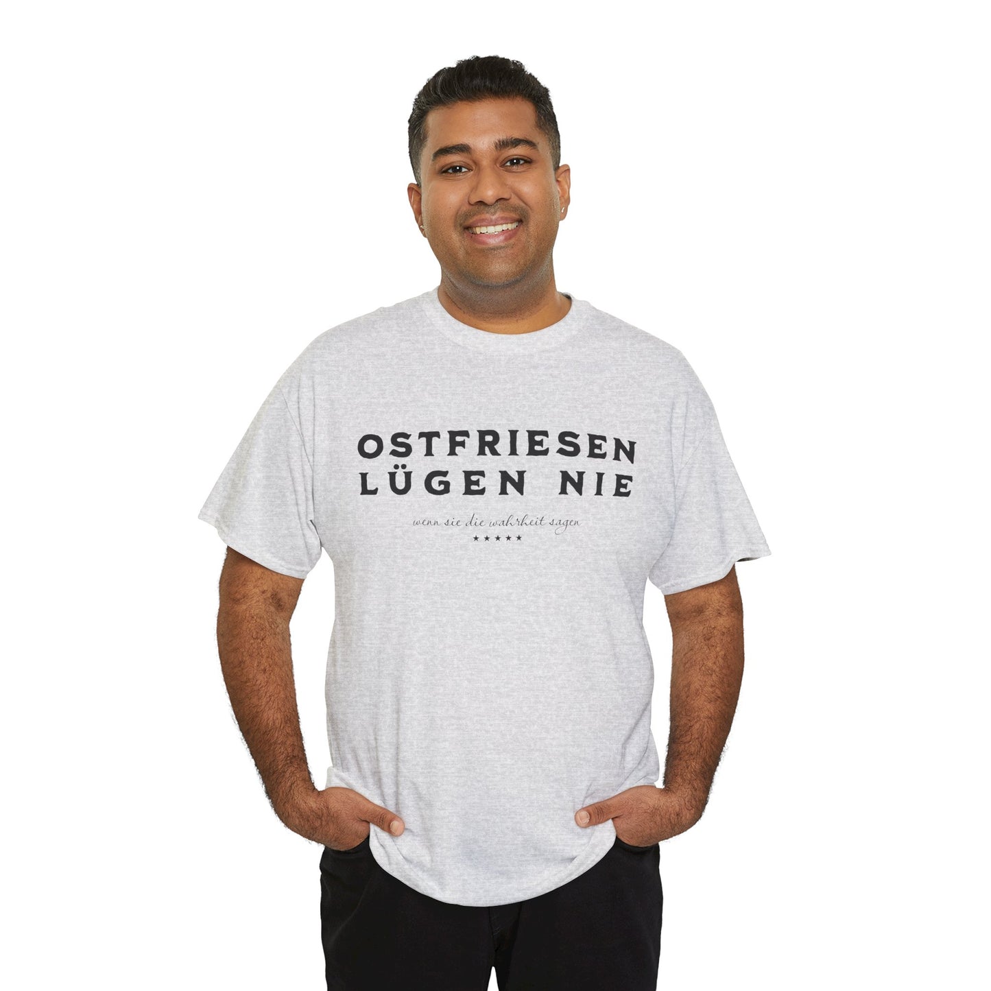 Ostfriesen lügen nie – Lustiges Sprüche-Shirt für echte Küstenmenschen - Unisex T-Shirt - Weiß & Grau