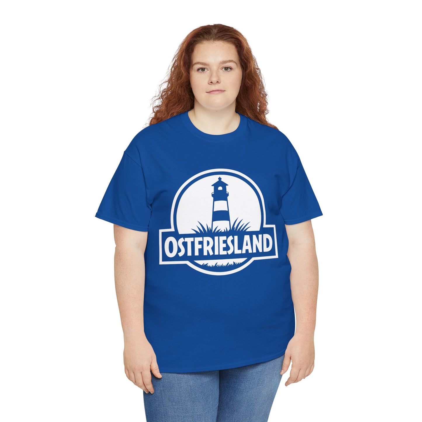 Ostfriesland T-Shirt – Jurassic Style Leuchtturm Design – Unisex T-Shirt - Blau