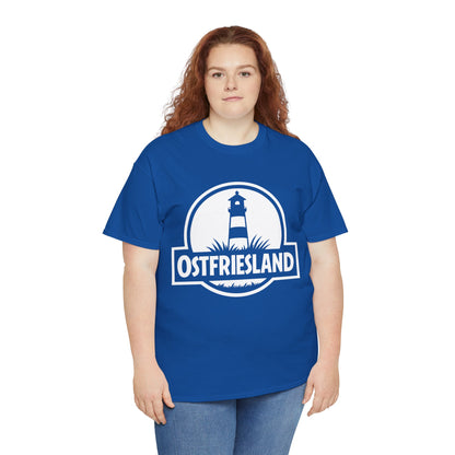 Ostfriesland T-Shirt – Jurassic Style Leuchtturm Design – Unisex T-Shirt - Blau