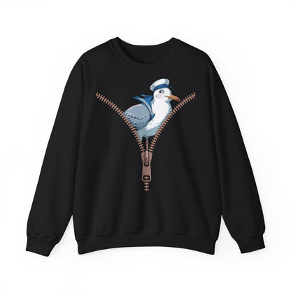 Möwe im Reißverschluss – Maritimes Sweatshirt mit Humor und Möwen-Motiv - Unisex Schwarz