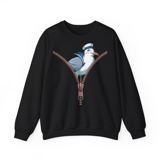Möwe im Reißverschluss – Maritimes Sweatshirt mit Humor und Möwen-Motiv - Unisex Schwarz
