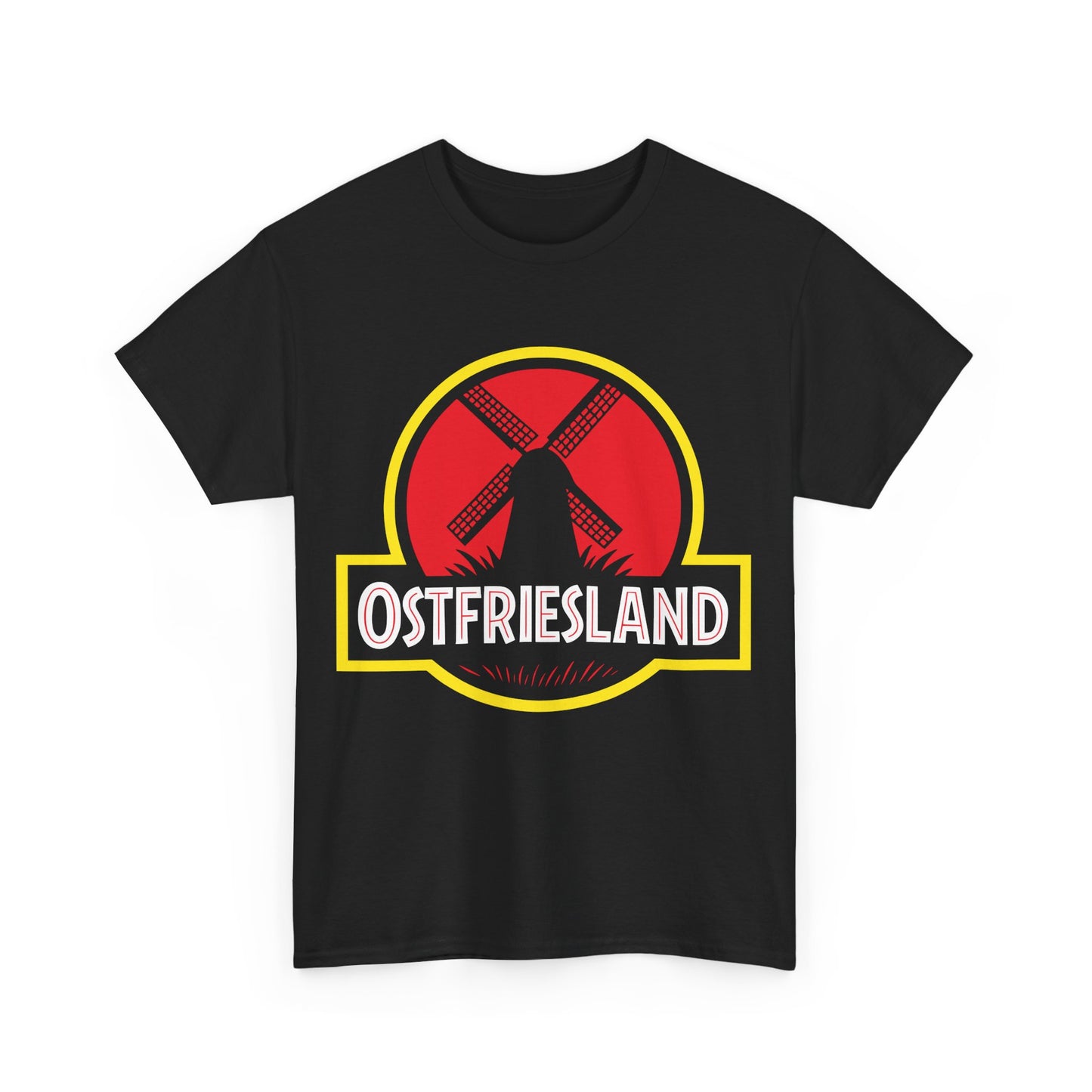 Ostfriesland T-Shirt – Jurassic Style Leuchtturm Design – Unisex Shirt in Schwarz