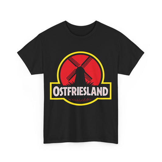 Ostfriesland T-Shirt – Jurassic Style Leuchtturm Design – Unisex Shirt in Schwarz