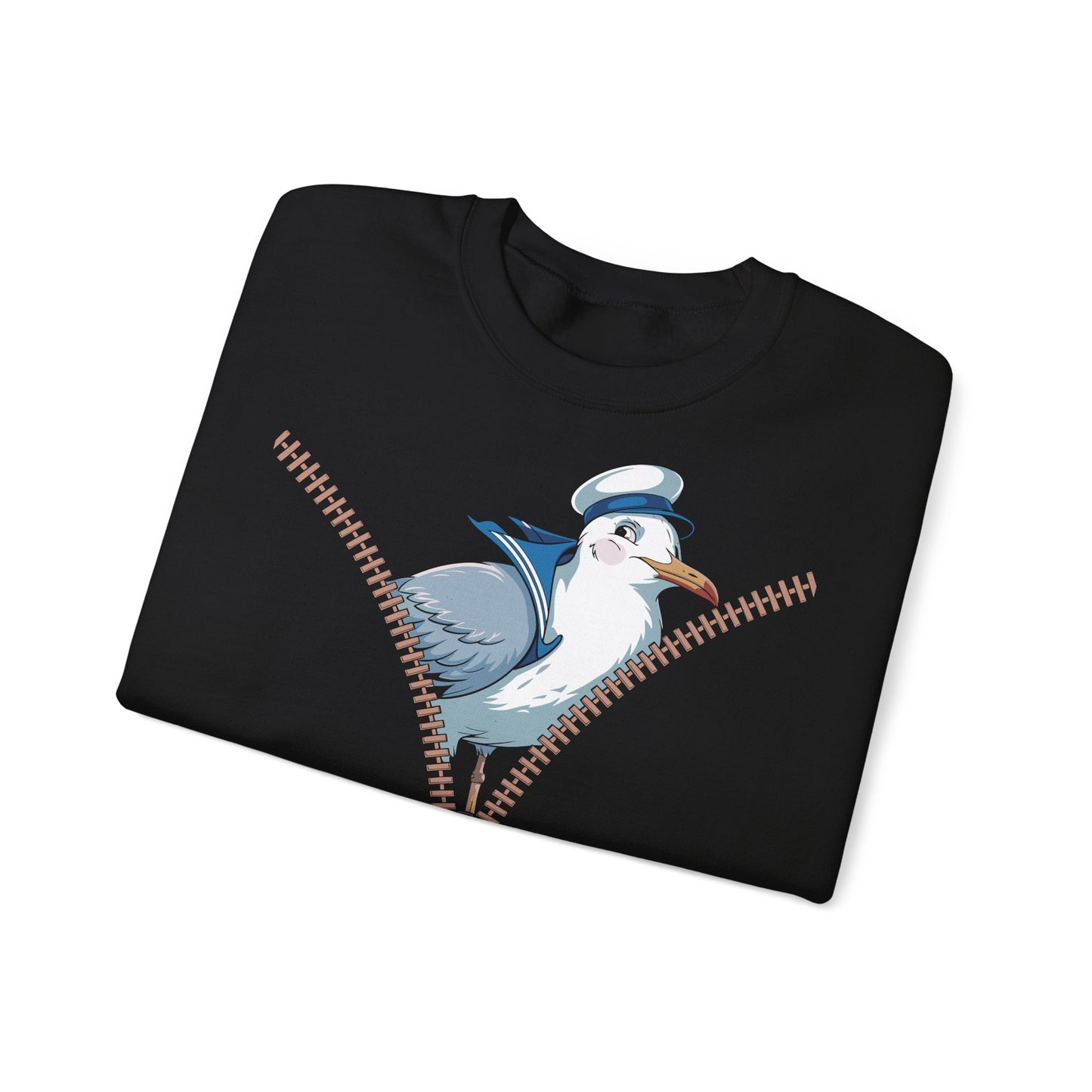 Möwe im Reißverschluss – Maritimes Sweatshirt mit Humor und Möwen-Motiv - Unisex Schwarz