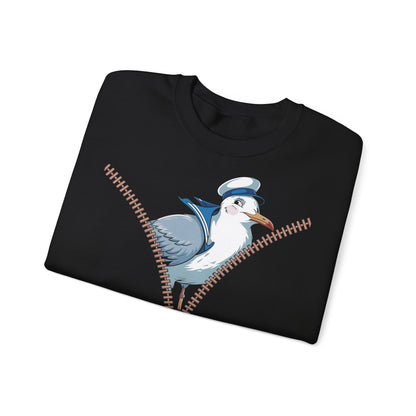 Möwe im Reißverschluss – Maritimes Sweatshirt mit Humor und Möwen-Motiv - Unisex Schwarz