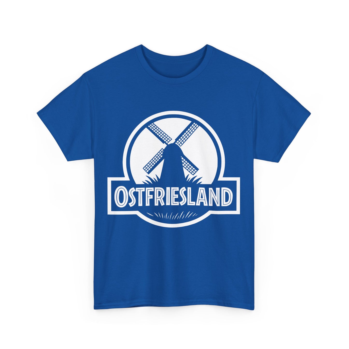 Ostfriesland T-Shirt – Jurassic Style Mühlen Design – Unisex T-Shirt - Blau
