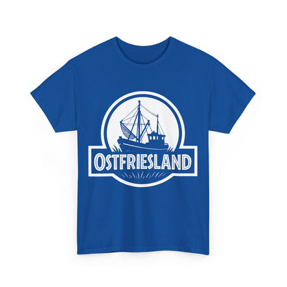 Ostfriesland T-Shirt – Jurassic Style Krabbenkutter Design – Unisex Shirt - Blau