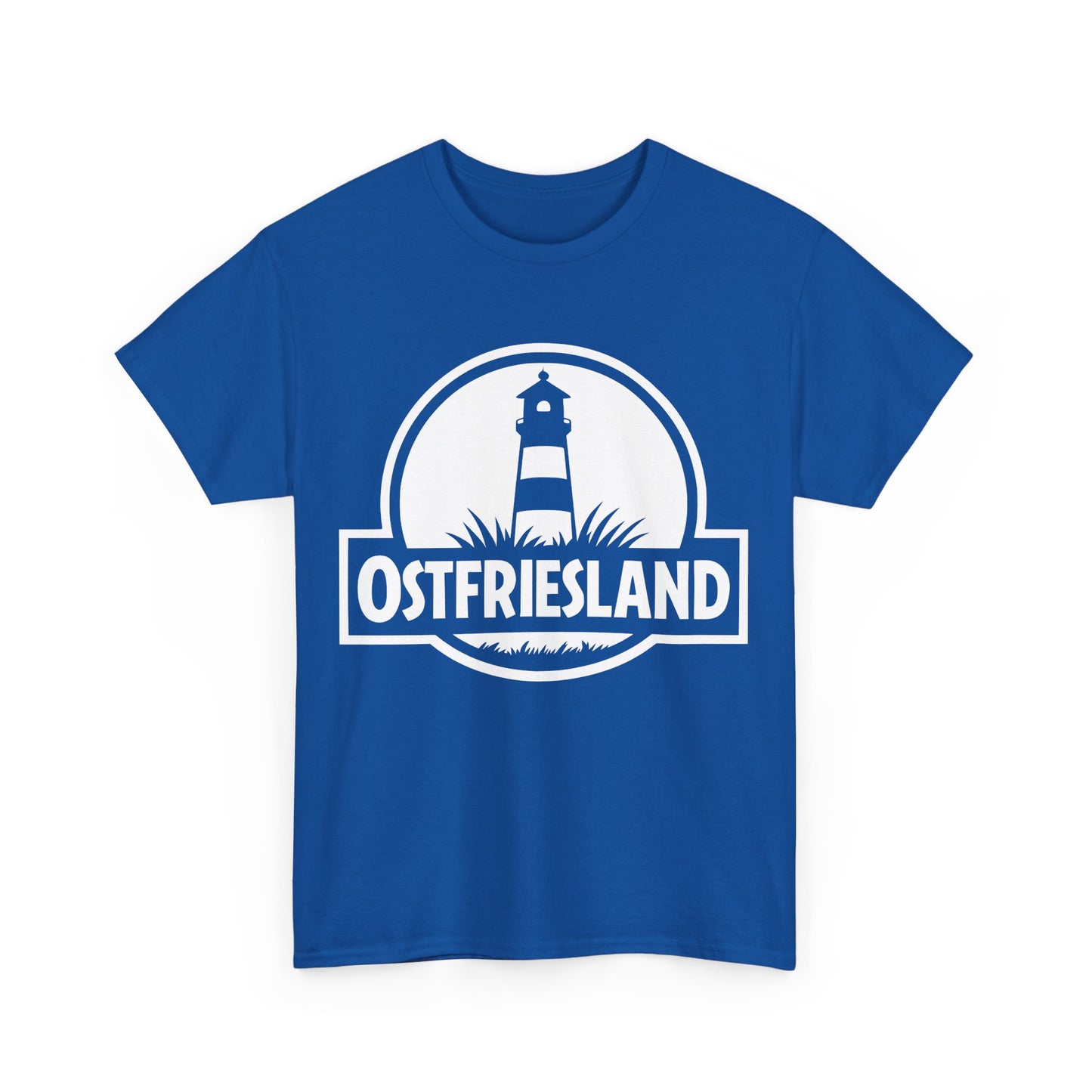 Ostfriesland T-Shirt – Jurassic Style Leuchtturm Design – Unisex T-Shirt - Blau