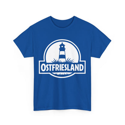Ostfriesland T-Shirt – Jurassic Style Leuchtturm Design – Unisex T-Shirt - Blau