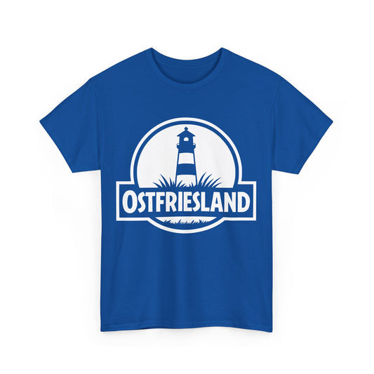 Ostfriesland T-Shirt – Jurassic Style Leuchtturm Design – Unisex T-Shirt - Blau