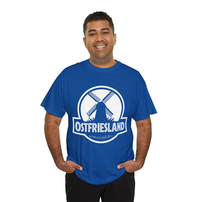 Ostfriesland T-Shirt – Jurassic Style Mühlen Design – Unisex T-Shirt - Blau