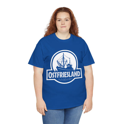 Ostfriesland T-Shirt – Jurassic Style Krabbenkutter Design – Unisex Shirt - Blau