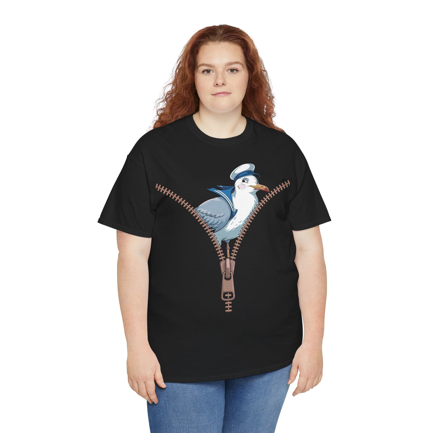 Möwe ahoi! – Matrosen-Möwe im Reißverschluss-Look – Unisex T-Shirt - Schwarz