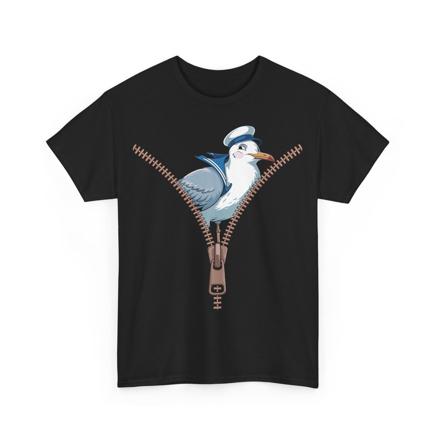 Möwe ahoi! – Matrosen-Möwe im Reißverschluss-Look – Unisex T-Shirt - Schwarz