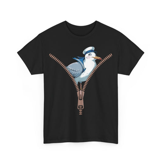 Möwe ahoi! – Matrosen-Möwe im Reißverschluss-Look – Unisex T-Shirt - Schwarz