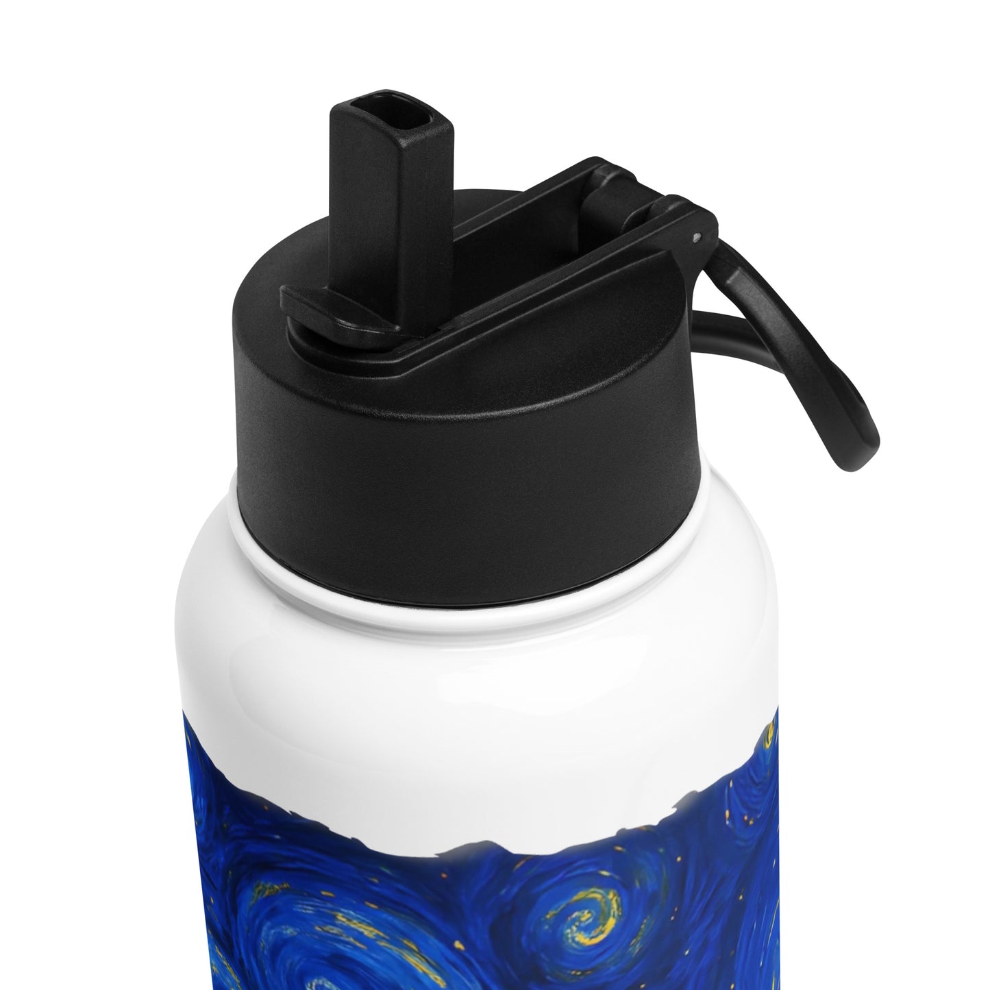 Leuchtturm Pilsum – Sternennacht Edition – Isolierte 950 ml Edelstahl-Trinkflaschemit Strohhalm